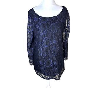 Neiman Marcus black sheer lace top purple floral accents whimsigoth witchy xl